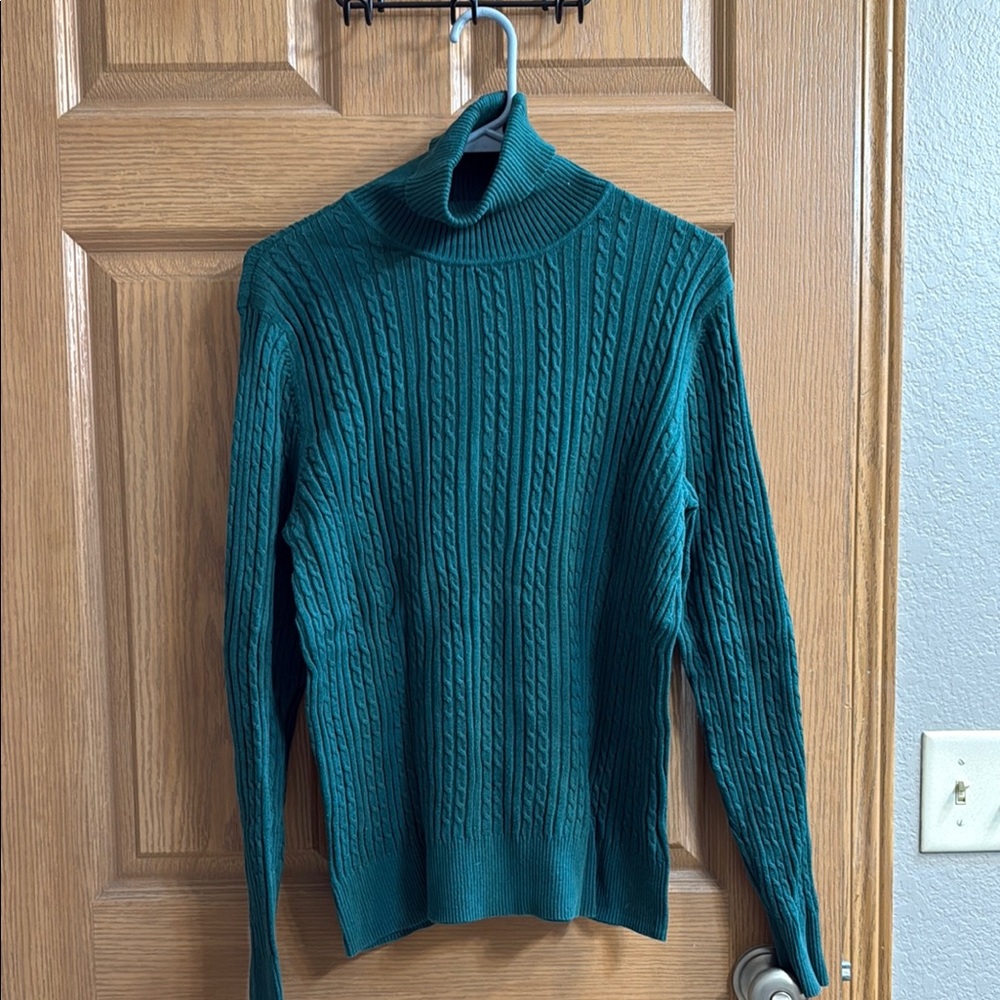Women's Teal Cable Knit Sweater